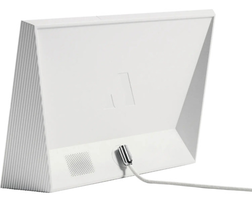 Achterkant van een wit armatuur met kabel