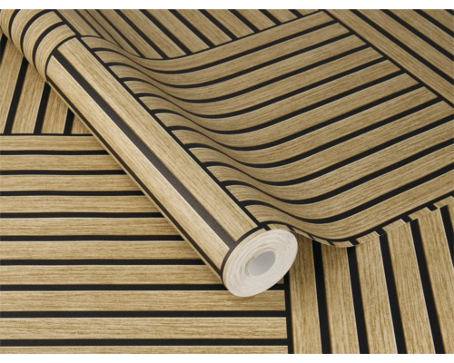 Rol behang met houtlook en streepjesmotief