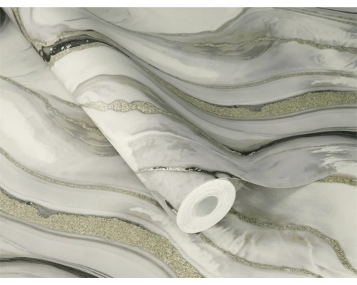 Rol behang met marmerlook en glitteraccenten