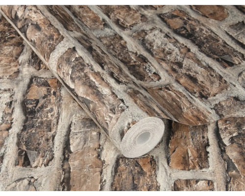 Behang met steenmotief en opgerolde look