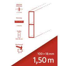 Materiaaldikte minder dan 1,2 mm, nauwkeurigheid 1 mm per meter, profiel 100 x 18 mm, schokbestendig, lengte 1,50 meter