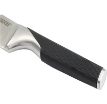 Handvat van een roestvrijstalen en kunststof keukenmes