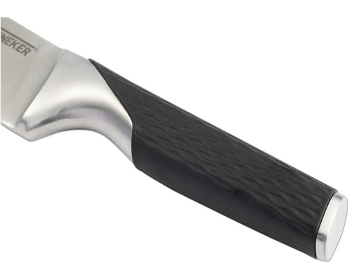 Handvat van een roestvrijstalen en kunststof keukenmes