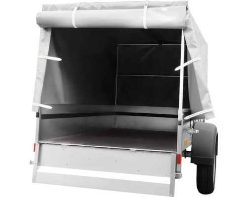 Aanhangwagen met zeil en huif, achteraanzicht