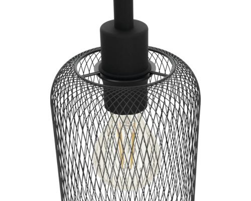 Hanglamp met zwarte draadkooi en gloeilamp