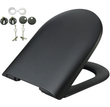 Zwarte toiletbril met bevestigingsmateriaal