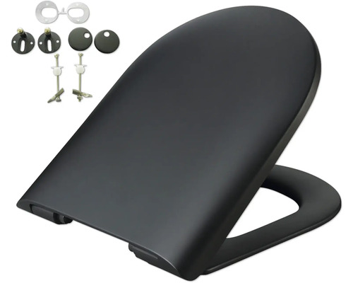 Zwarte toiletbril met bevestigingsmateriaal