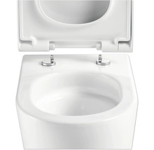 Witte toiletpot met open toiletdeksel