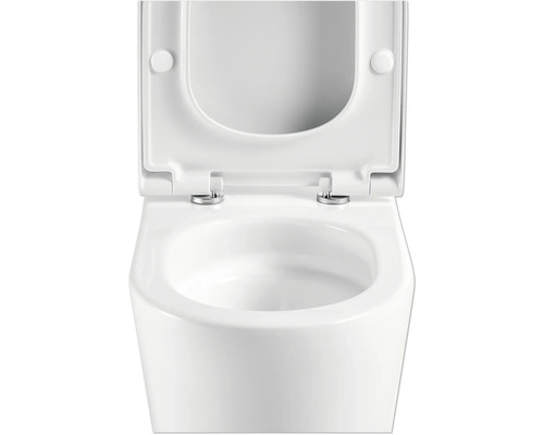 Witte staande toiletpot met open toiletdeksel