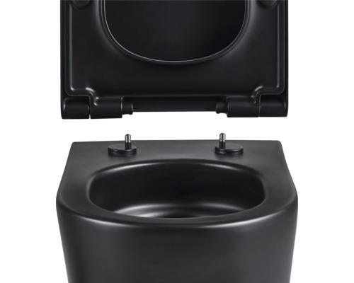 Zwart wandcloset met diepspoeling, open spoelrand en toiletzitting