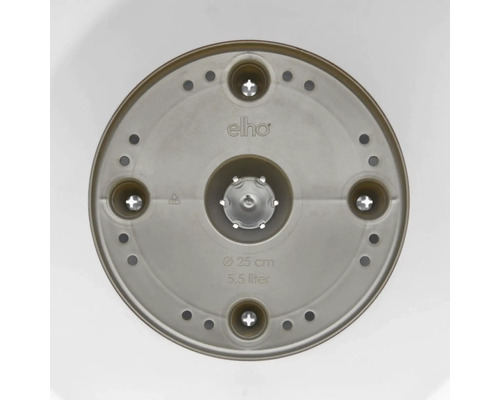 Onderkant van een bloempot met een diameter van 25 cm en een volume van 5,5 liter