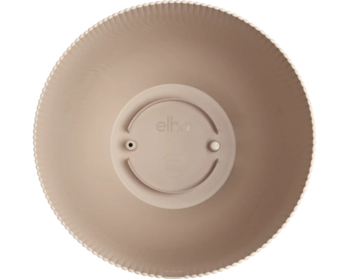 Onderkant van een ronde plantenbak met Elho logo
