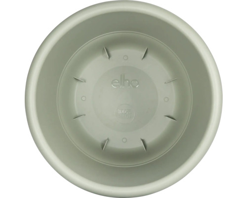 Binnenaanzicht van een ronde, groene bloempotonderzetter van het merk Elho