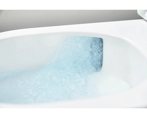 Close-up van een toiletspoeling met water