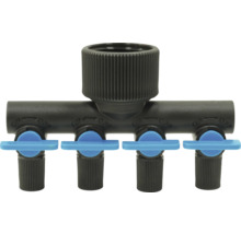 Verdeler met vier uitgangen en afsluitkranen