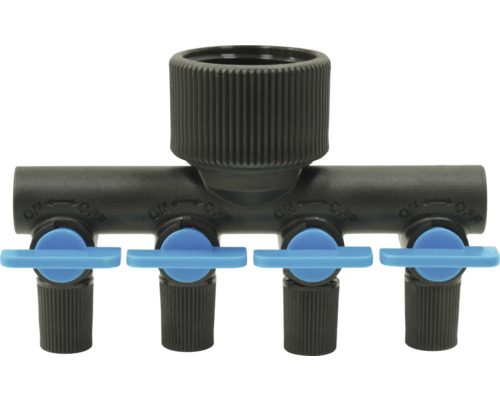 Verdeler met vier uitgangen en afsluitkranen