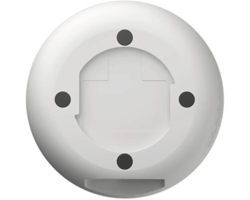 Onderkant van een rond, wit apparaat met vier montagepunten