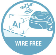 Draadloos symbool voor robotmaaier met kunstmatige intelligentie en satellietnavigatie