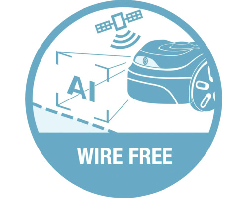 Draadloos symbool voor robotmaaier met kunstmatige intelligentie en satellietnavigatie