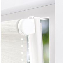 Detailopname van een wit duo rolgordijn op een raam