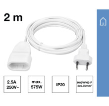 Verlengsnoer wit, twee meter lang met stekker en contrastekker