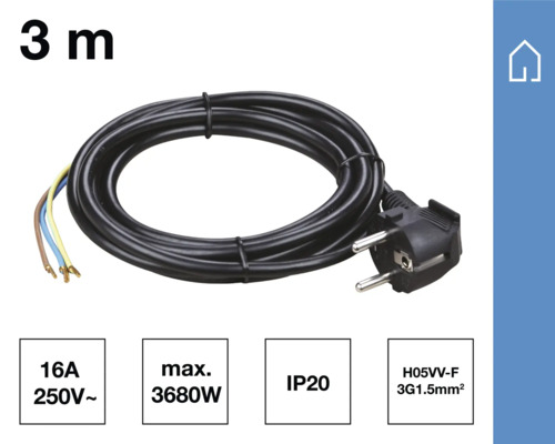 Aansluitkabel van drie meter met randaardestekker