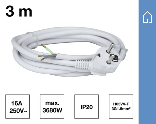 3 meter lang aansluitsnoer met stekker