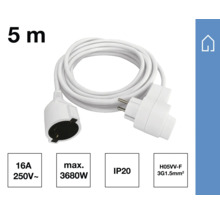 Verlengsnoer van vijf meter met geaarde stekker en contrastekker