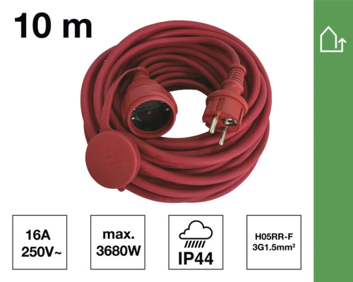 Verlengsnoer van 10 meter met geaarde stekker en contrastekker