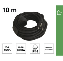 Zwart verlengsnoer van 10 meter met stekker en contactdoos