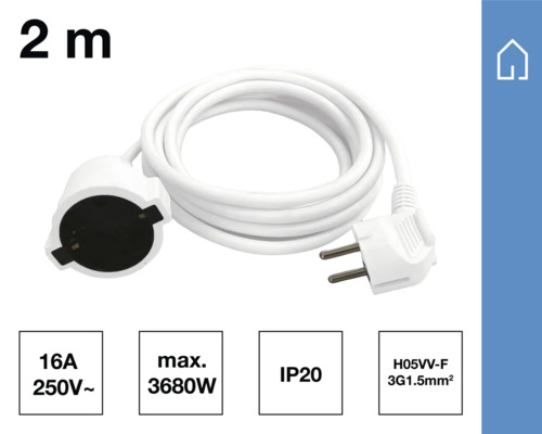 Twee meter lange toevoerleiding met stekker en koppeling