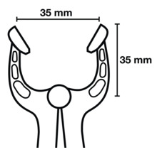 Technische tekening van een tang met afmetingen van 35 mm
