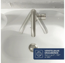 Wastafelkraan met instelbaar draaibereik in wasbak