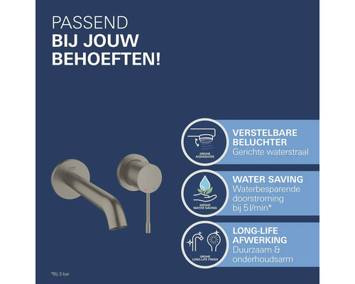 Grohe kraan met waterbesparingsfunctie en duurzame afwerking