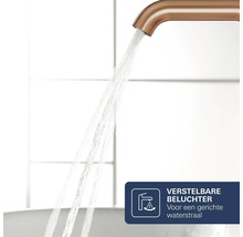 Waterkraan met waterstraal en symbool voor verstelbare beluchter voor een gerichte waterstraal