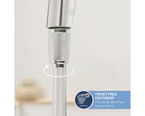 Grohe douchesysteem met Twist-Free ontwerp, dat de doucheslang knikvrij houdt