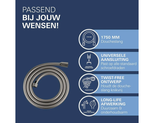 Doucheslang, 1750 mm, universele aansluiting