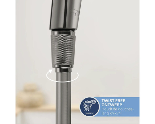 Grohe Logo op douchekop met draaifunctie om draaien te voorkomen