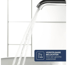 Waterkraan met waterstraal en symbool voor verstelbare beluchter