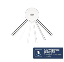 Grohe logo. Armatuur met nauwkeurige bediening voor badkamer.