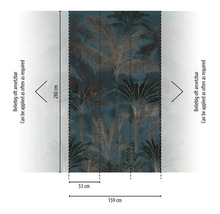 Fotobehang met tropisch jungle-motief, palmbomen en planten, hoogte 280 centimeter, breedte 159 centimeter, onbeperkt herhaalbaar.