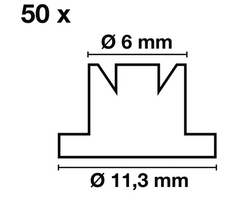 Technische tekening van een beugel met afmetingen van 6 mm en 11,3 mm, 50 stuks