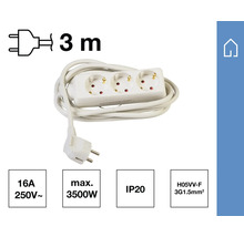 Verlengsnoer met drie stopcontacten en drie meter snoer