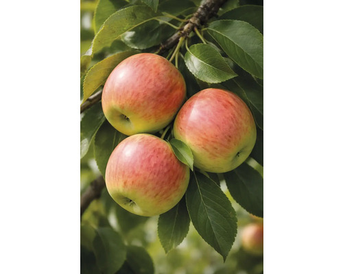 Drie appels aan de tak met groene bladeren