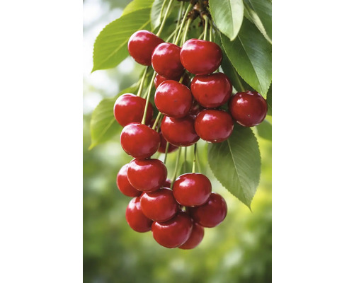 Rijpe kersen met bladeren aan een tak