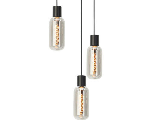 Hanglamp met drie glazen lampen en gloeidraden