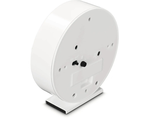 Achteraanzicht van een ronde wekker met schakelaars