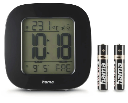 Radiogestuurde wekker met temperatuurweergave en twee batterijen