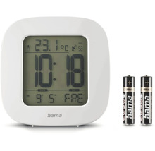 Witte radiografische wekker met digitale display en twee batterijen