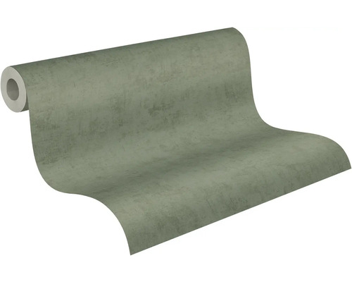 Vliesbehang in groen met betonlook en gestructureerd oppervlak.